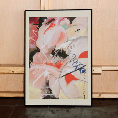 Abstract watercolor and dynamic abstract art poster titled Female Figure by Hilma af Klint and Wassily Kandinsky, framed and displayed in home decor