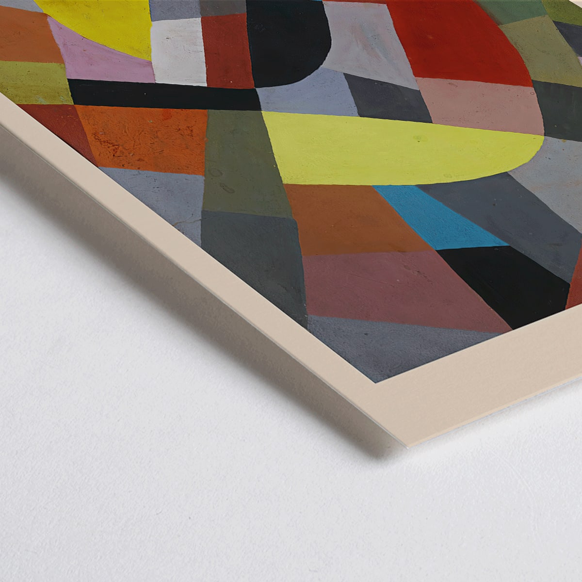 Closeup detail of Colorful geometric abstract art poster Composition Abstraite by Otto Freundlich featuring intersecting shapes