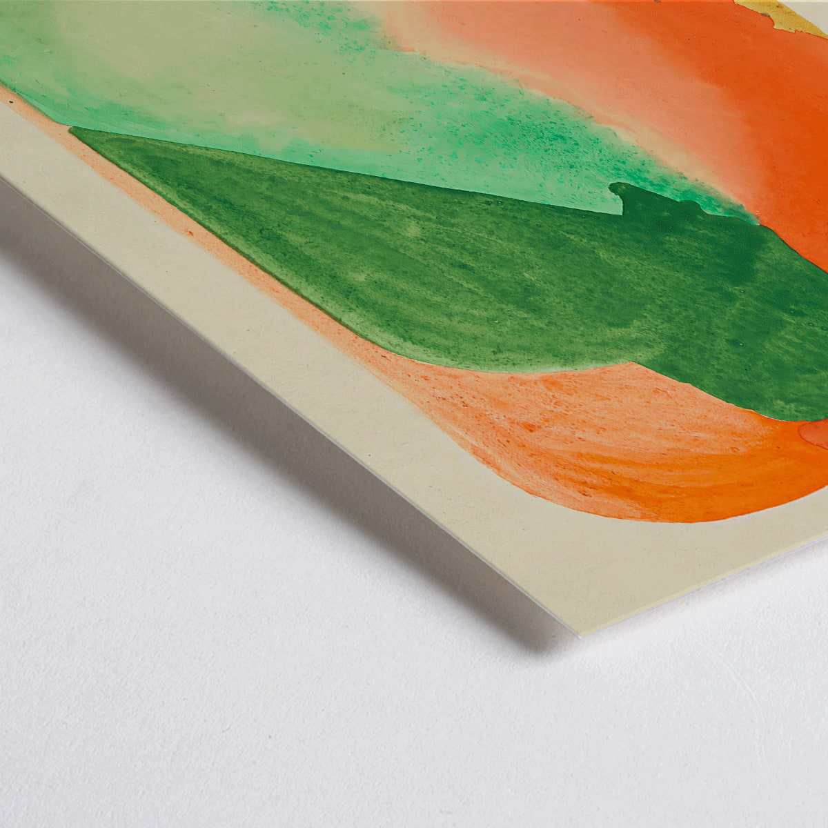 Closeup detail of Abstract watercolor painting with vibrant orange and green shapes titled Farbstudien 10 Blätter I by Wassily Kandinsky and Paul Klee