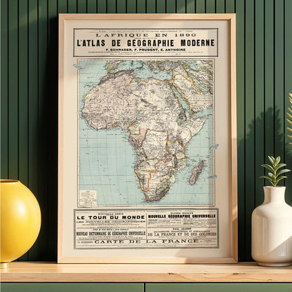 Detailed map of Africa with geographical features by F Schrader F Prudent E Anthoine from Atlas de geographie moderne, framed and displayed in modern living room decor