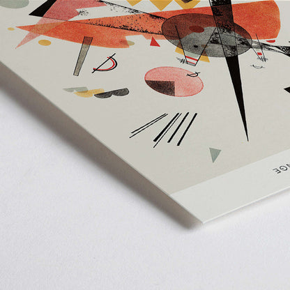 Closeup detail of Abstract artwork Orange Bauhaus exhibition poster by Wassily Kandinsky featuring abstract geometric shapes in various colors