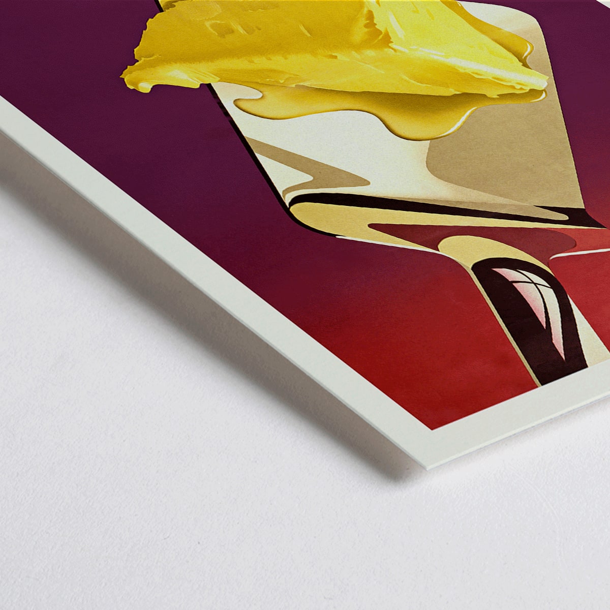 Closeup detail of Vintage butter advertisement art by Donald Brun featuring a spatula and bold French text