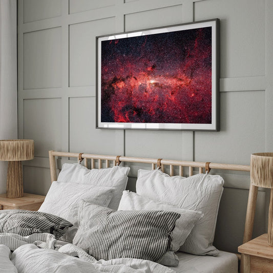 Milky Way galaxy swirling core with countless vibrant stars NASA artwork Hundreds of thousands of stars poster, framed and displayed in home decor