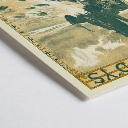 Closeup detail of Poster of Edouard Lalo Le roi d Ys by Auguste Francois Marie Gorguet showing a dramatic seaside scene with stormy seas and people along the rocky shore