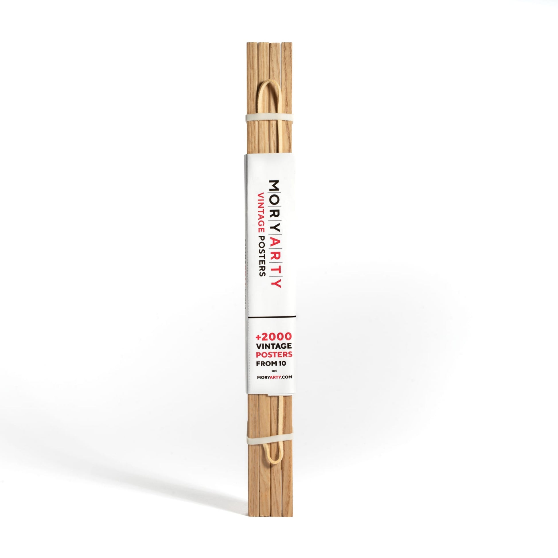 Light oak magnetic wood frame holding a poster, with natural wood bars and a hanging rope, displayed on a wall for a modern, elegant look, full back picture