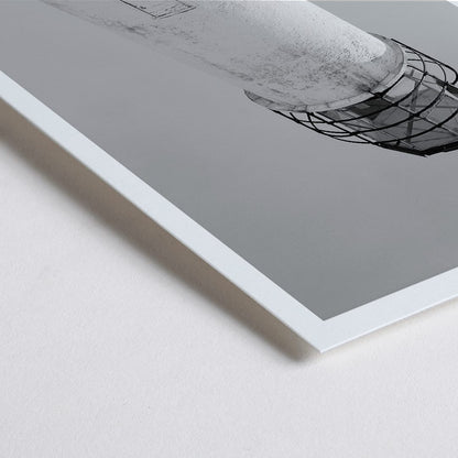 Closeup detail of Cape Saint George Lighthouse in Apalachicola Franklin County FL black and white photo and poster titled Cape St George Lighthouse