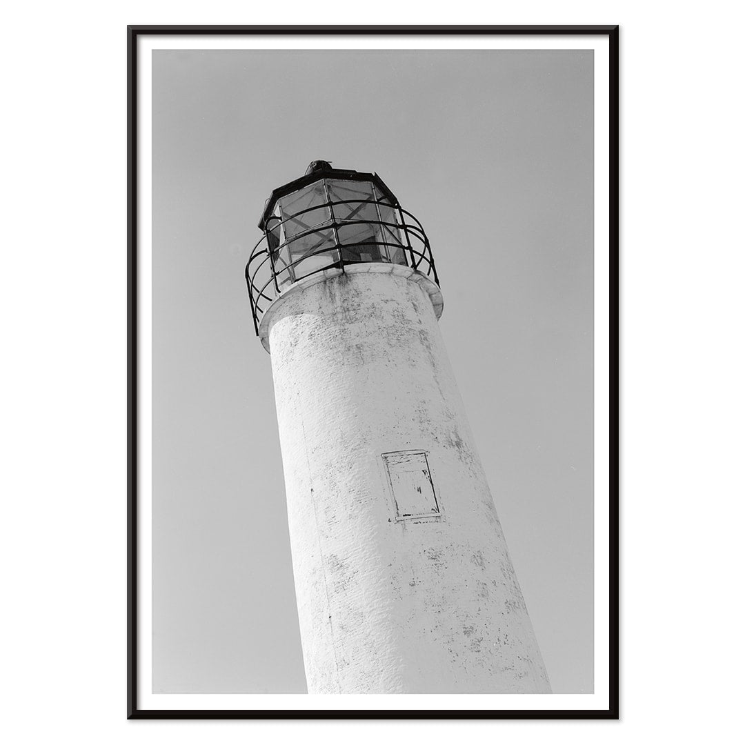 Cape Saint George Lighthouse in Apalachicola Franklin County FL black and white photo and poster titled Cape St George Lighthouse, with black aluminium frame on white background