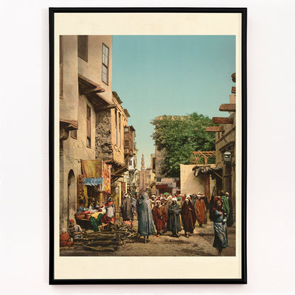 Closeup detail of Street scene in North Africa vibrant market view busy street with people artwork by unknown artist poster
