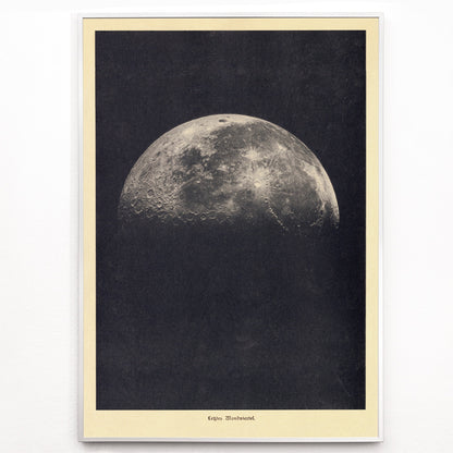 Closeup detail of Black and white lunar surface artwork and detailed moon illustration poster by Institute of Liepzig wall art for home decor