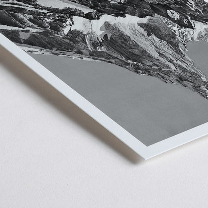Closeup detail of Jagged mountain peak with snow and glaciers by Vittorio Sell Aiguille calcaire Baltoro and Godwin Austen poster photography