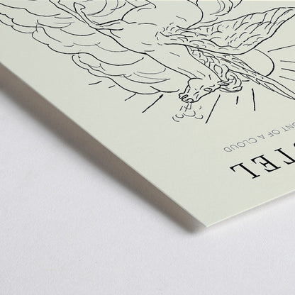 Closeup detail of Pegasus flying in front of clouds line drawing illustration by Leo Gestel poster