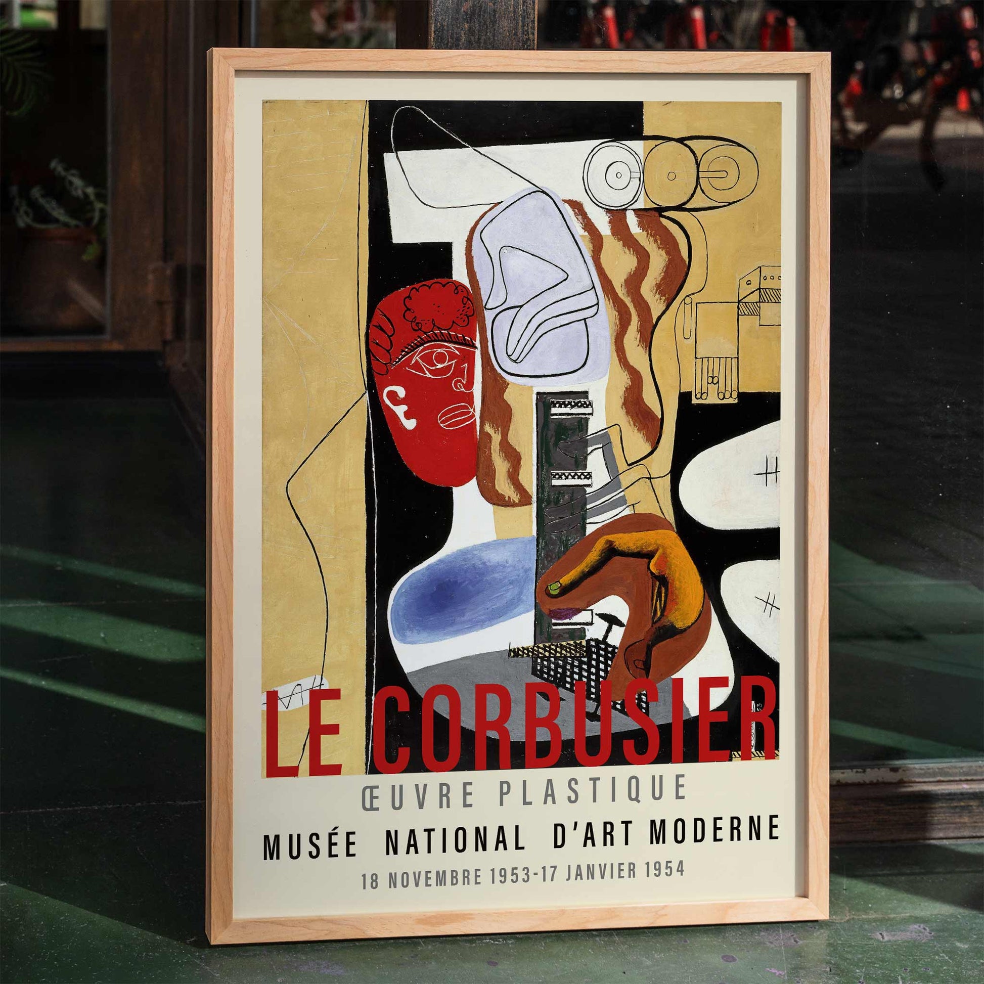 Arbalete I Londres by Le Corbusier abstract geometric artwork with bold vibrant colors poster displayed at museum exhibit, framed and displayed in home decor