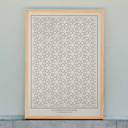 Geometric patterns and arabesque design from Les elements de l art arabe by Jules Bourgoin poster, framed and displayed in home decor