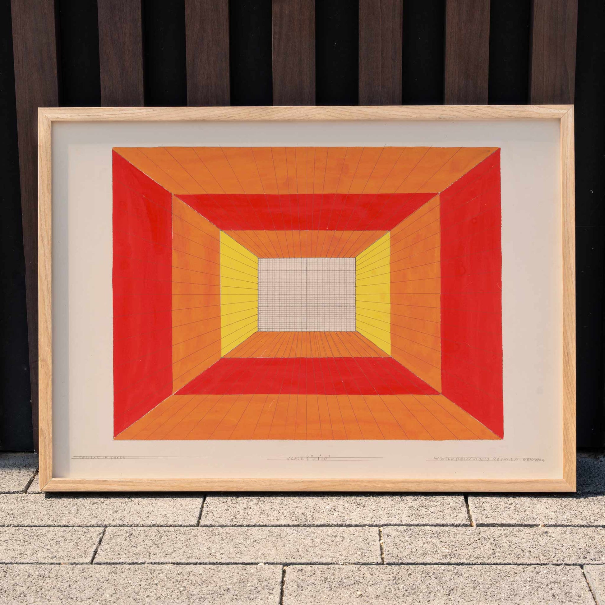 Geometric abstract artwork by Winold Reiss titled Design for Dunhalls Restaurant New York NY featuring bold colors poster, framed and displayed in home decor