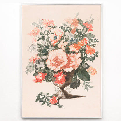 Closeup detail of Stone vase with colorful flowers still life by Jean Baptiste Monnoyer poster featuring bouquet in stone vase artwork