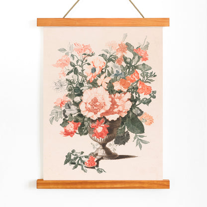 Stone vase with colorful flowers still life by Jean Baptiste Monnoyer poster featuring bouquet in stone vase artwork, with wooden magnetic frame on white background