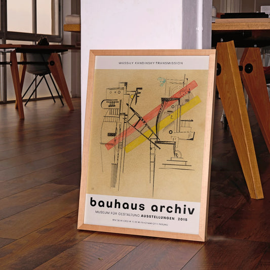 Transmission by Wassily Kandinsky abstract geometric forms poster at Bauhaus Archiv Museum Berlin exhibition, framed and displayed in home decor